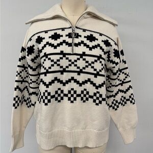Fred David Cream and Black Patterned Quarter Zip Sweater